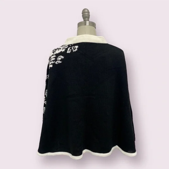 Women’s Knit Floral Pullover Wrap Audrey & Grace Black And White Size OS - Picture 3 of 5
